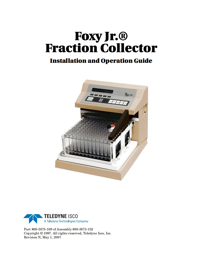 teledyne-isco-foxy-jr-fraction-collector_installation操作说明书手册-操作说明书手册