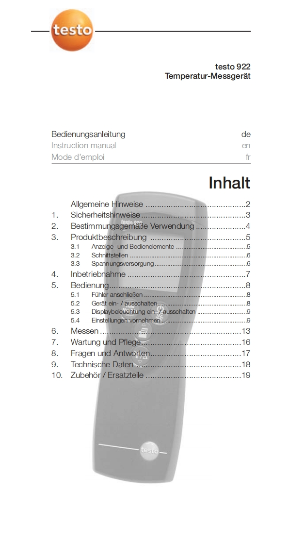 testo-922-用户操作说明书手册