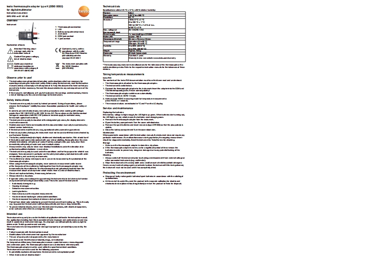 testo-Thermocouple-adapter-type-K-0590-0002-用户操作说明书手册-