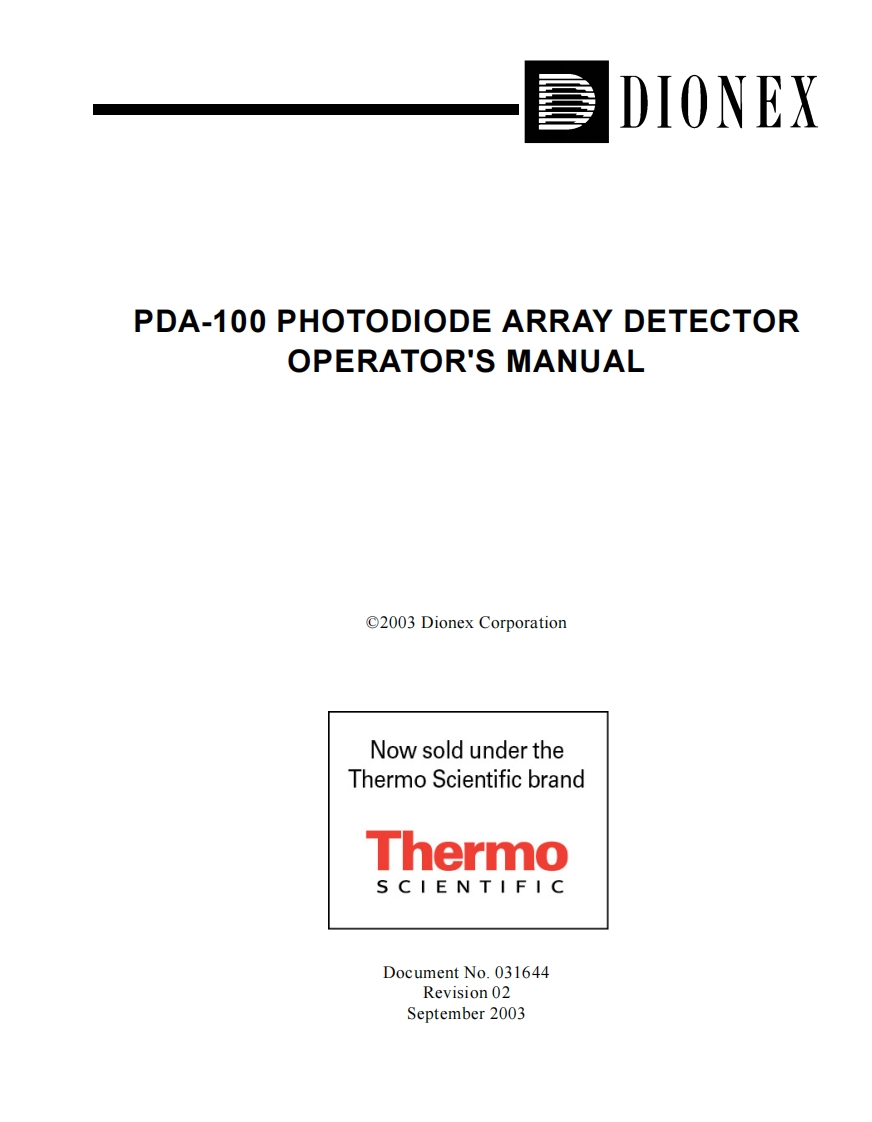 thermo-dionex-pda100-photodiode-array-detector_操作说明书手册