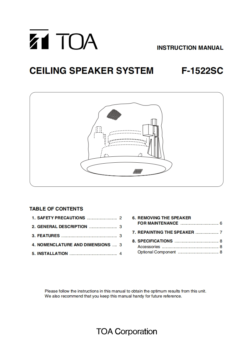 toaF1522SC操作说明书手册