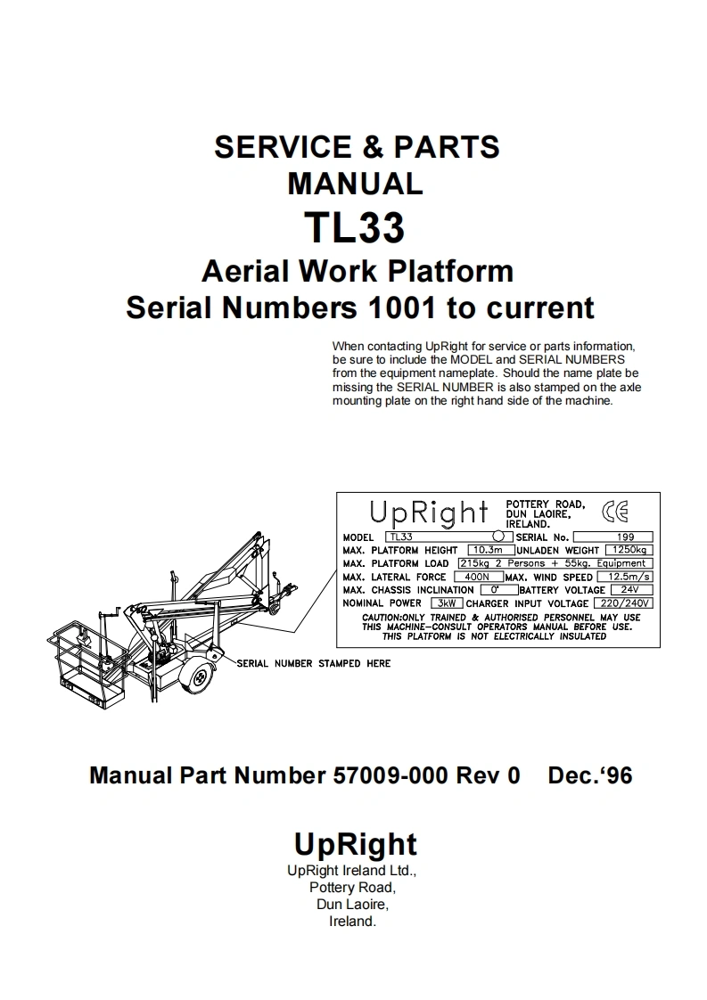 upright-tl33_sn_1001after维修与零部件说明书手册