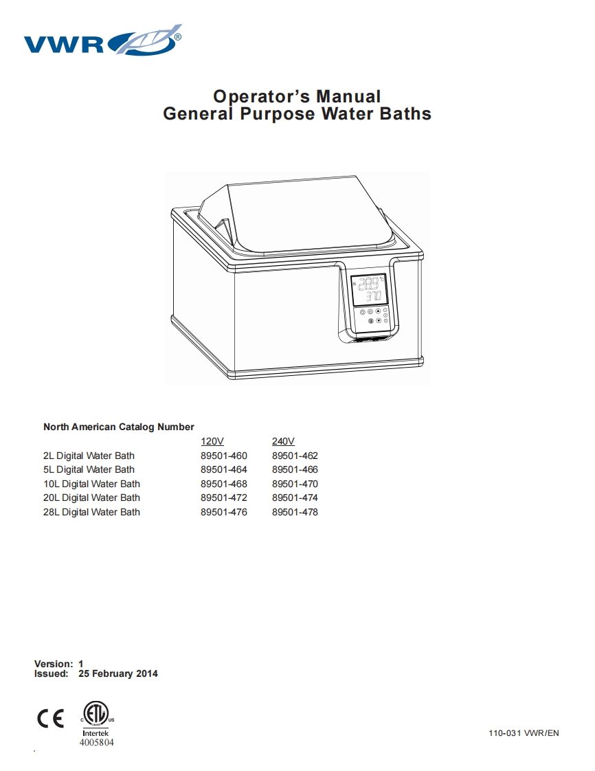 vwr-general-purpose-water-baths_操作说明书手册