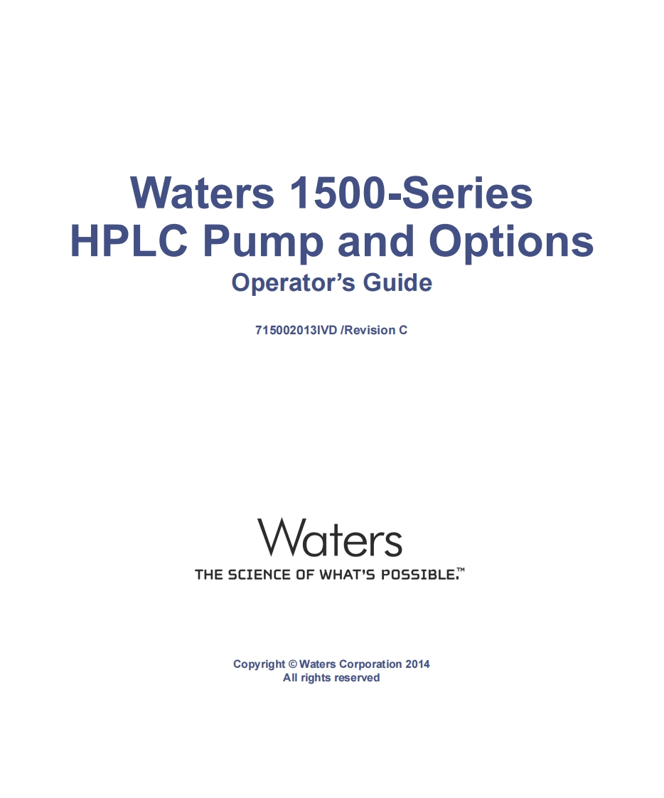 waters-1500-series-hplc-pump-and-options_operators-操作说明书手册