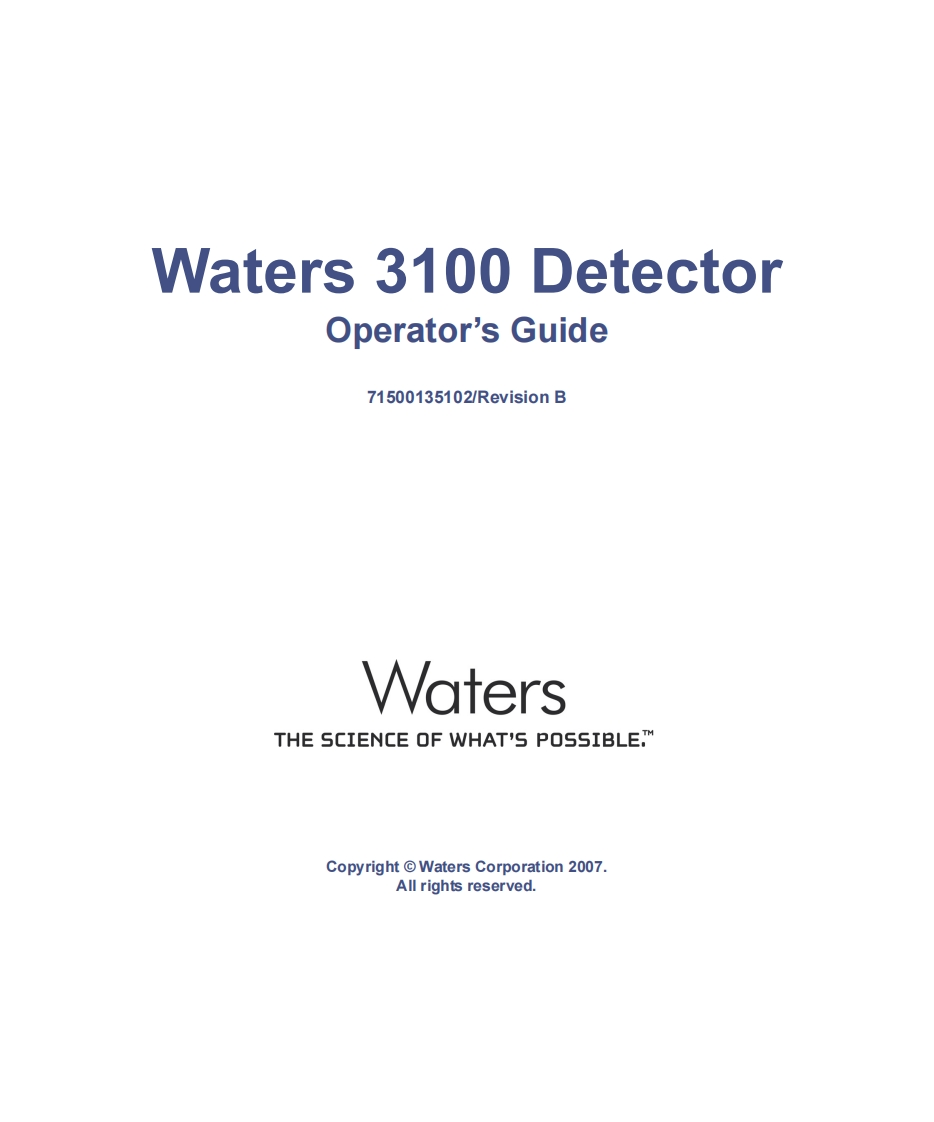 waters-3100-detector_operators-操作说明书手册