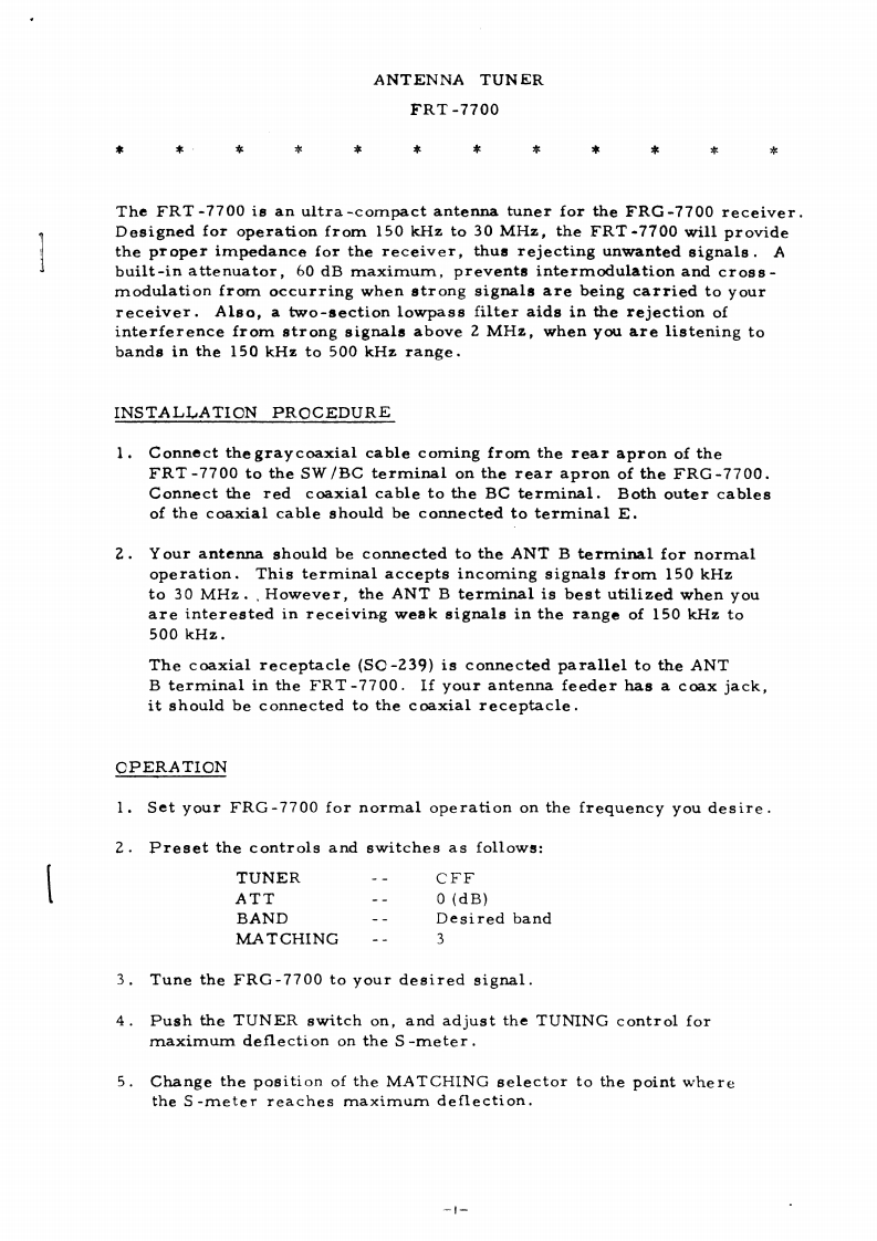 yaesu-frt-7700使用说明书手册
