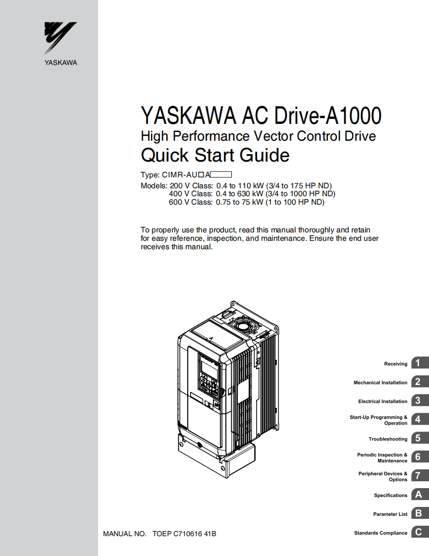yaskawa-a1000-installation-startup-manual安装说明书手册