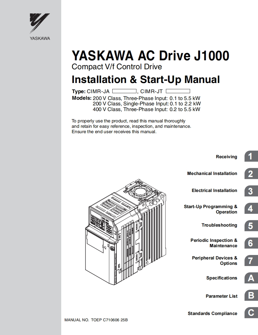 yaskawa-j1000-installation-startup-manual安装说明书手册