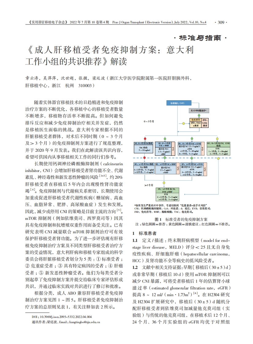 《成人肝移植受者免疫抑制方案：意大利工作小组的共识推荐》解读