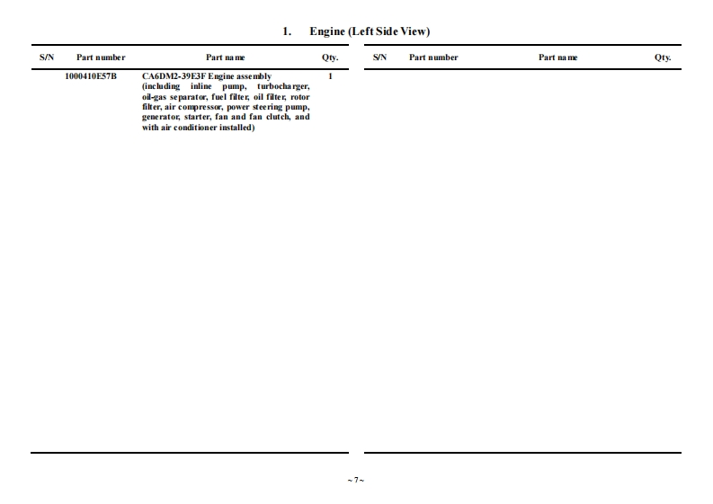 一汽FAW-CA6DM2-39E3F维修用零部件手册备件目录图册