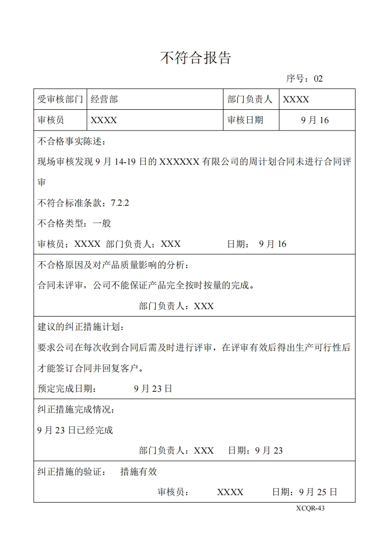 不符合报告