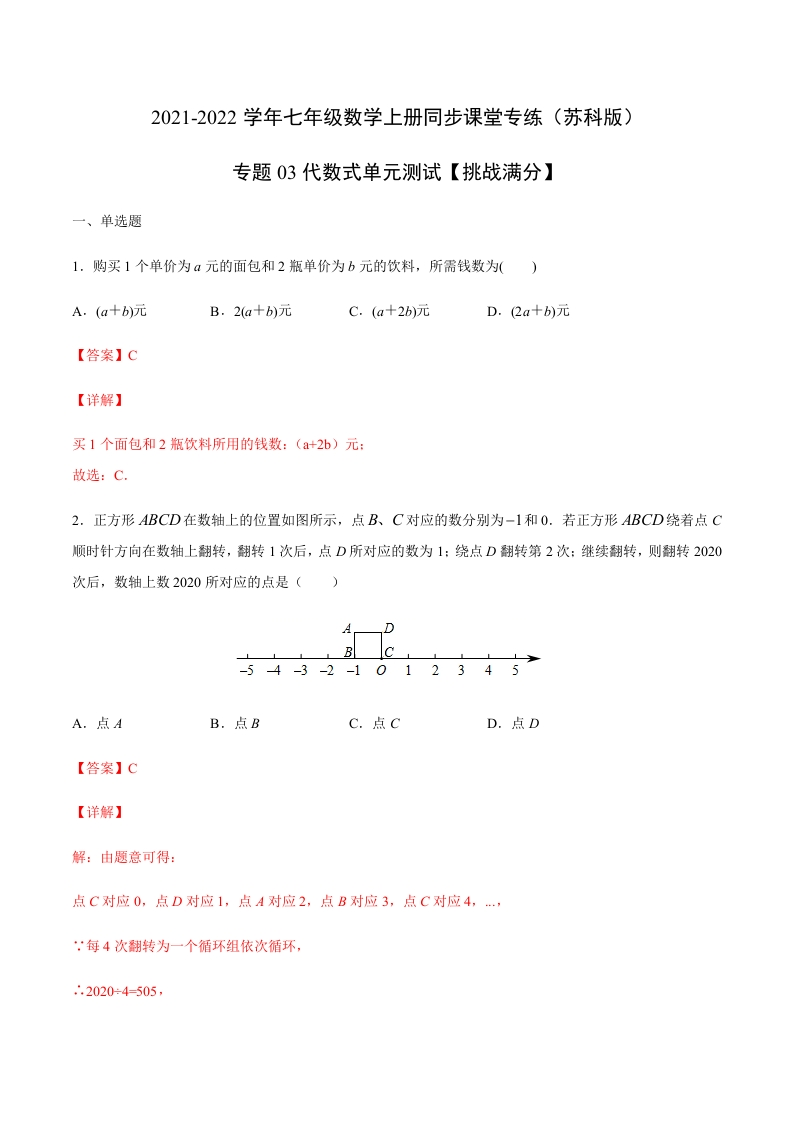 专项练习03代数式单元测试（解析版）