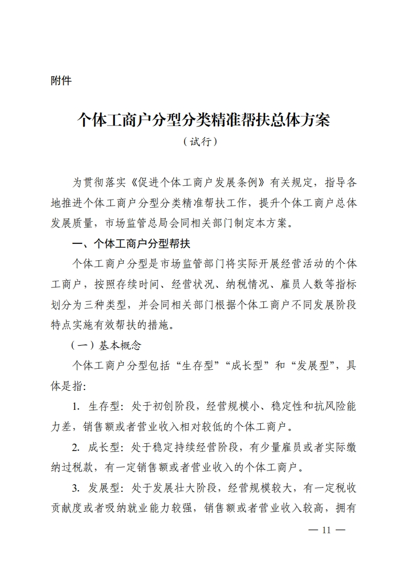 个体工商户分型分类精准帮扶总体方案（试行）