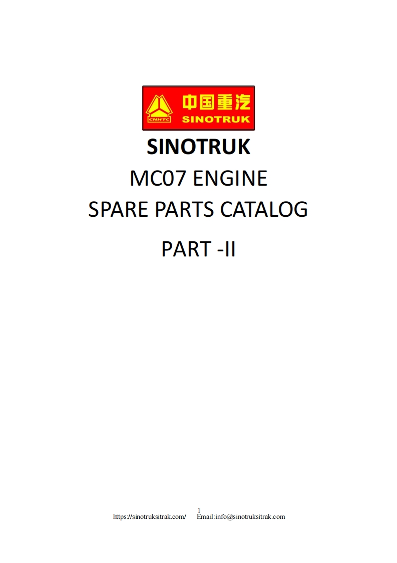 中国重汽Sitrak-T7H-MC07-Part-II备件目录说明书手册
