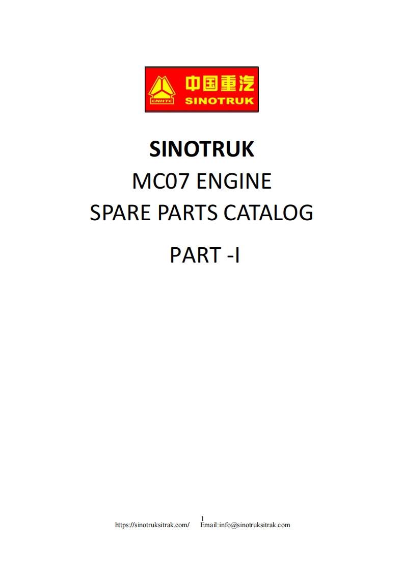 中国重汽Sitrak-T7H-MC07-Part-I备件目录说明书手册