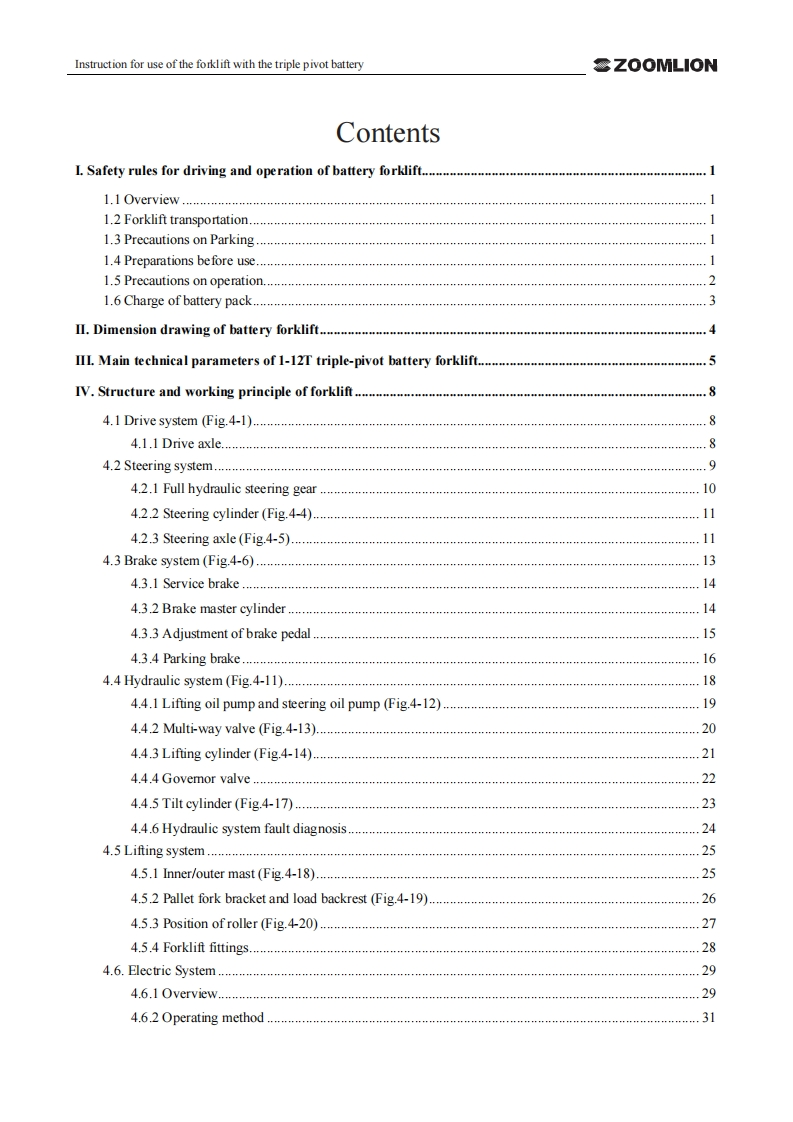 中联叉车Zoomlion-FE10--FE13--FE16--FE18--FE20-Operator’s-and-Maintenance操作与维护说明书手册