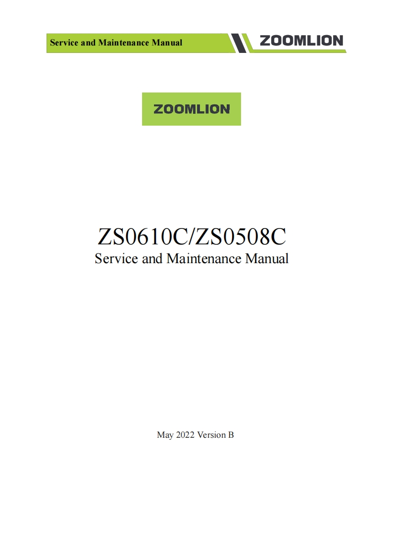 中联重工Service-and-Maintenance-Manua-ZOOMLION-ZOOMLION-ZS0610C_ZS0508C-Service-and-Maintenance-Manua维修手册含电器液压图纸