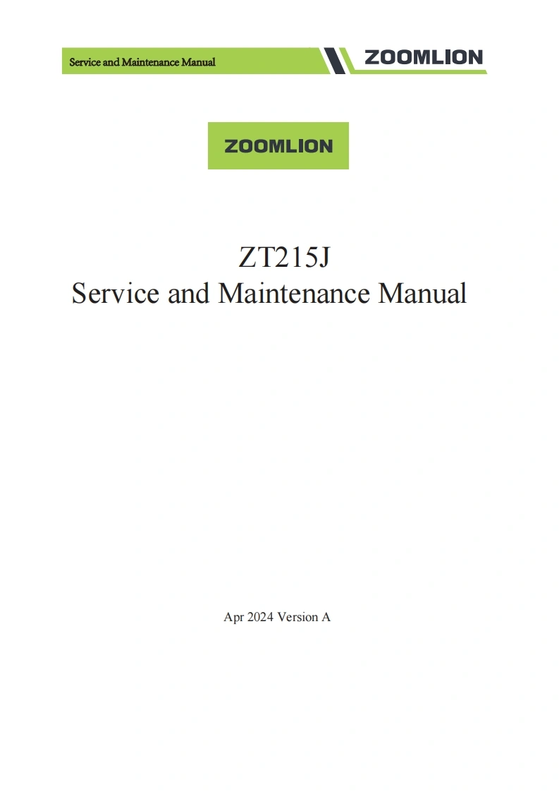 中联重工Service-and-Maintenance-Manual-ZOOMLION-ZOOMLION-ZT215J-Service-and-Maintenance-Manual维修手册含电器液压图纸