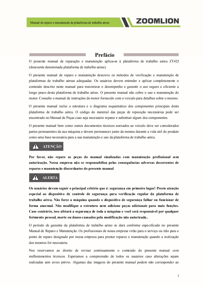 中联重工ZT42J-Service-and-Maintenance-Manual-Portuguese维修手册含电器液压原理图