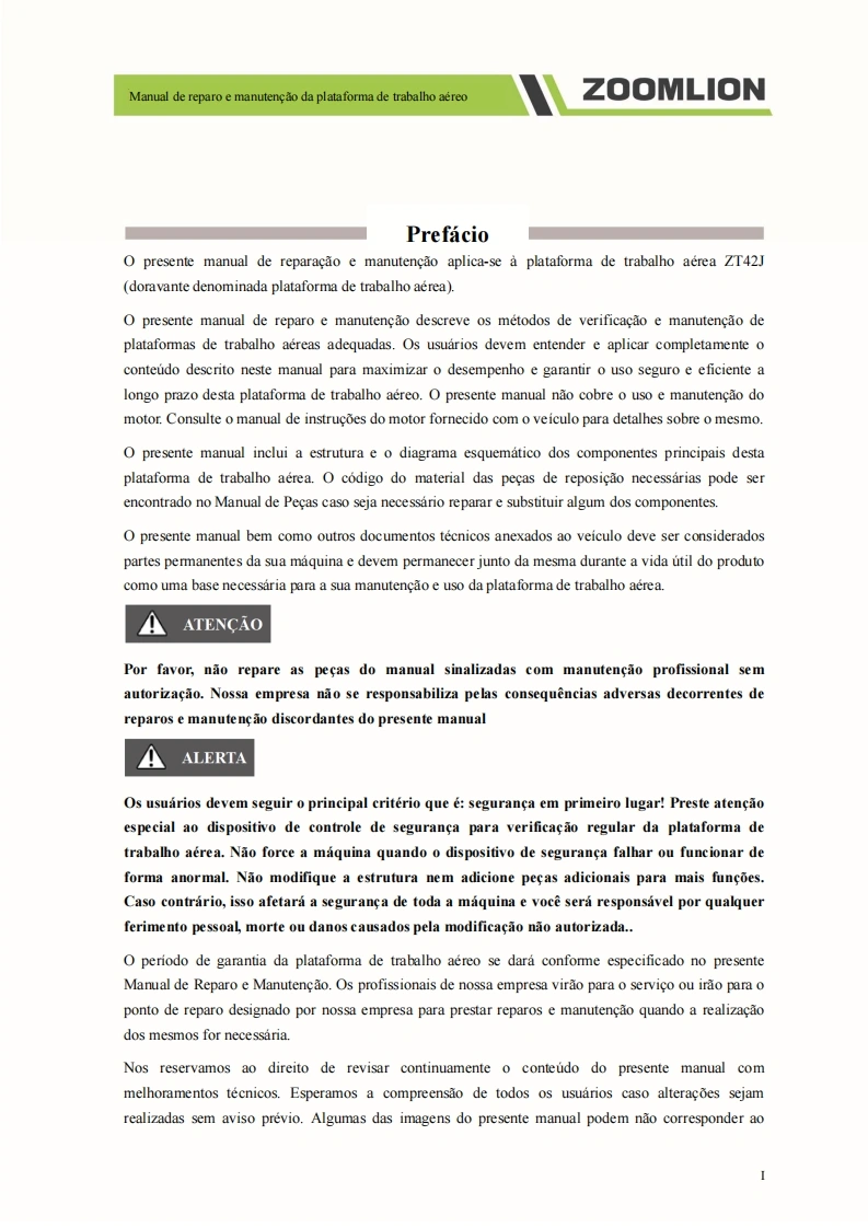 中联重工ZT42J-Service-and-Maintenance-Manual-Portuguese维修维护手册含电器液压原理图