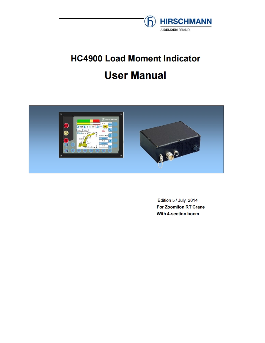 中联重科Zoomlion-Hirschmann-HC4900-Load-Moment-Indicator-User-Manual操作与维修手册含电器液压原理图