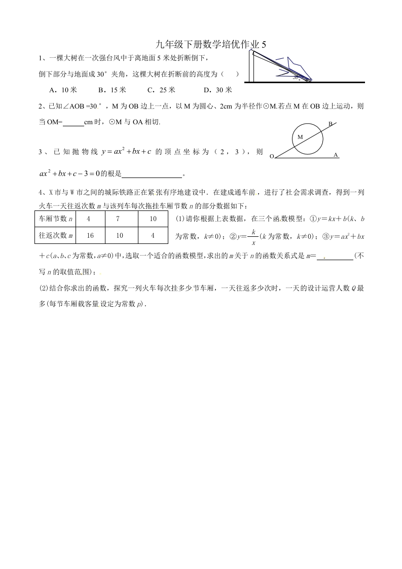 人教版初三数学下册培优作业5