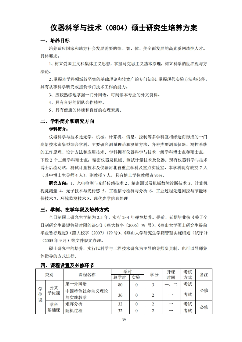 仪器科学与技术（0804）硕士研究生培养方案