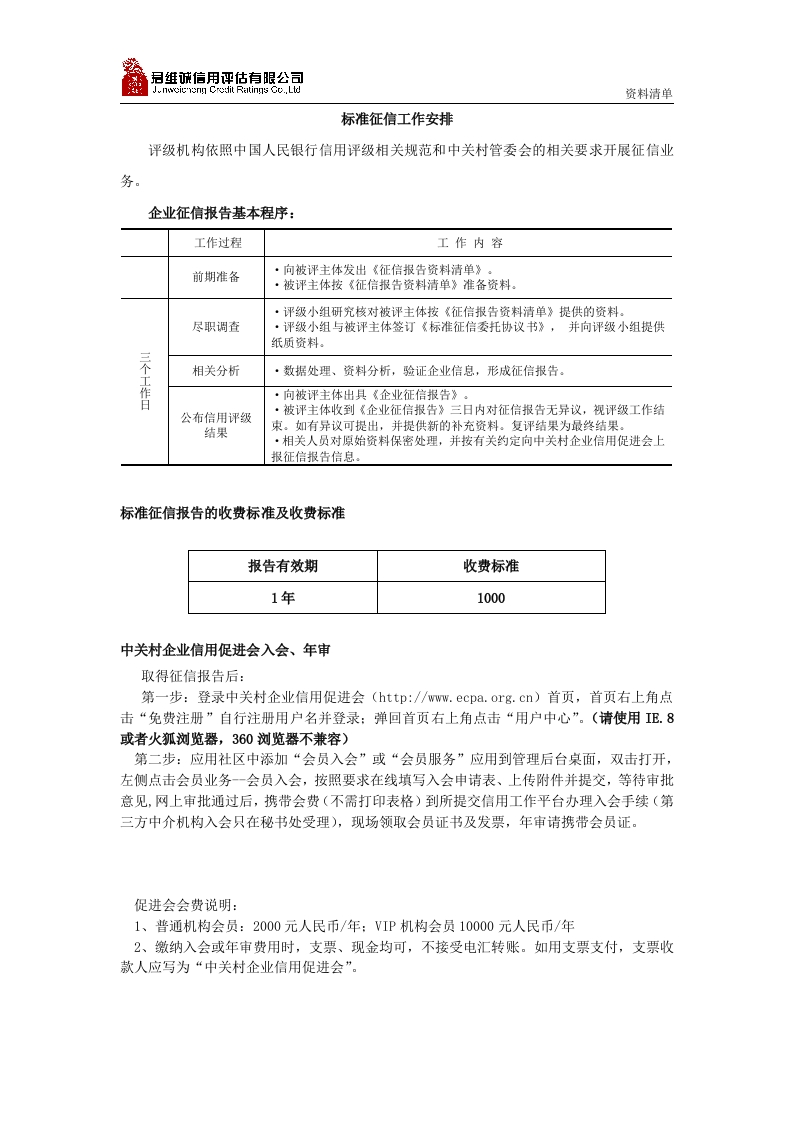 企业征信资料清单-中介机构