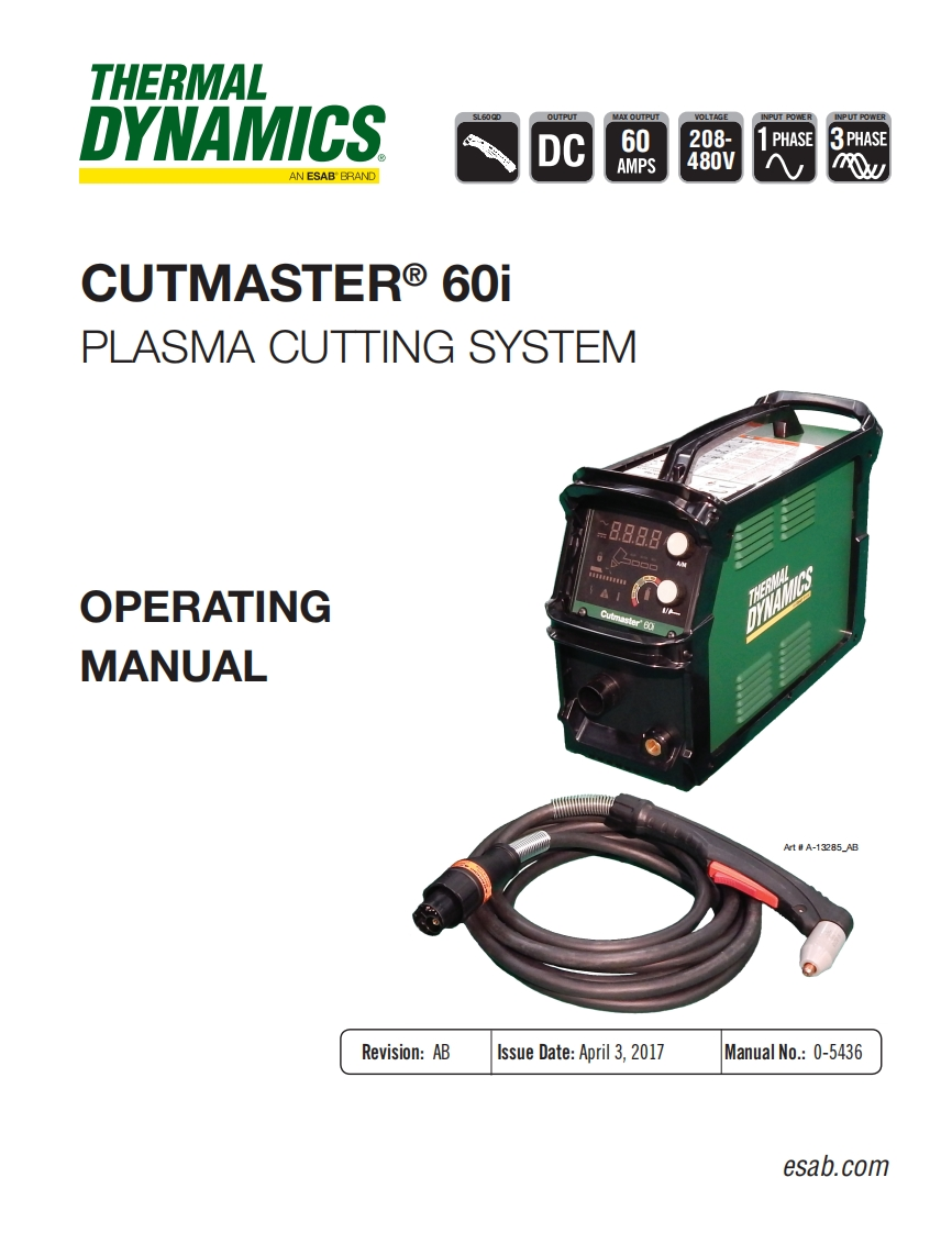 伊萨ESAB-ESABTDCutmaster60iOperatingManuel电焊机维修手册含电器原理图-找手册网