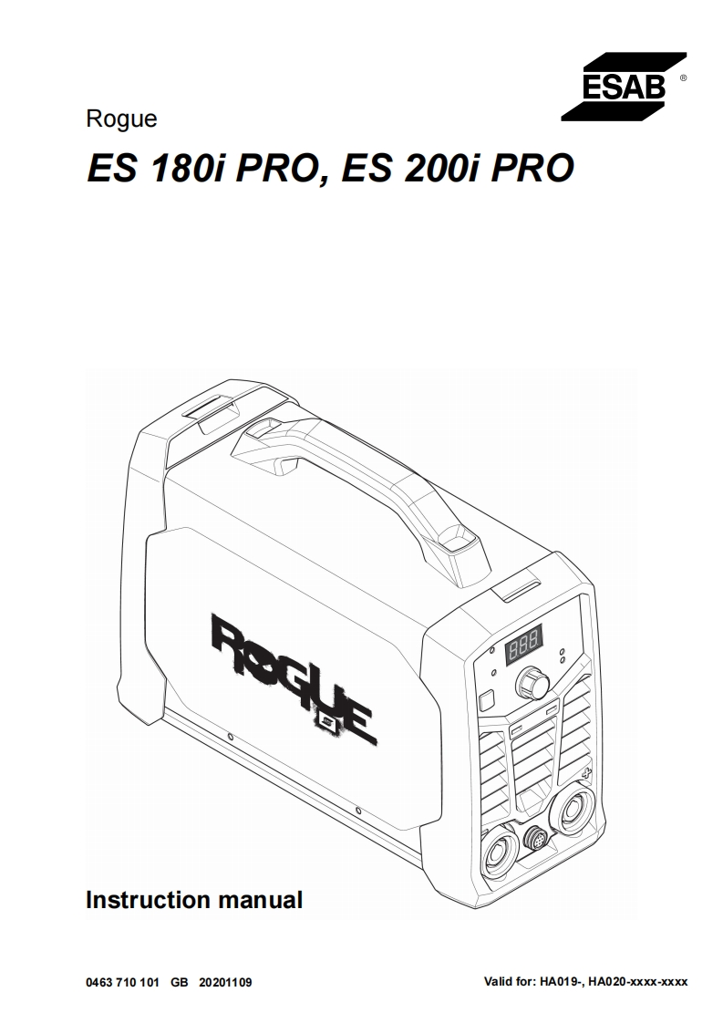 伊萨电焊机ESAB-ROGUE-ES-180i-200i-PRO-Instruction-Manual使用说明书手册含电器原理图