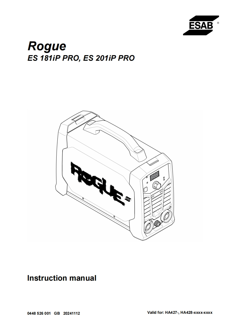 伊萨电焊机ESAB-ROGUE-ES-181iP-PRO-ES-201iP-PRO-Manual使用说明书手册含电器原理图