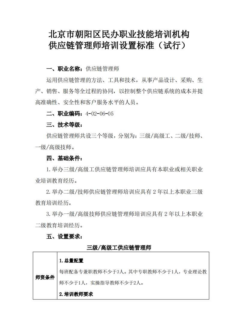 供应链管理师培训设置要求