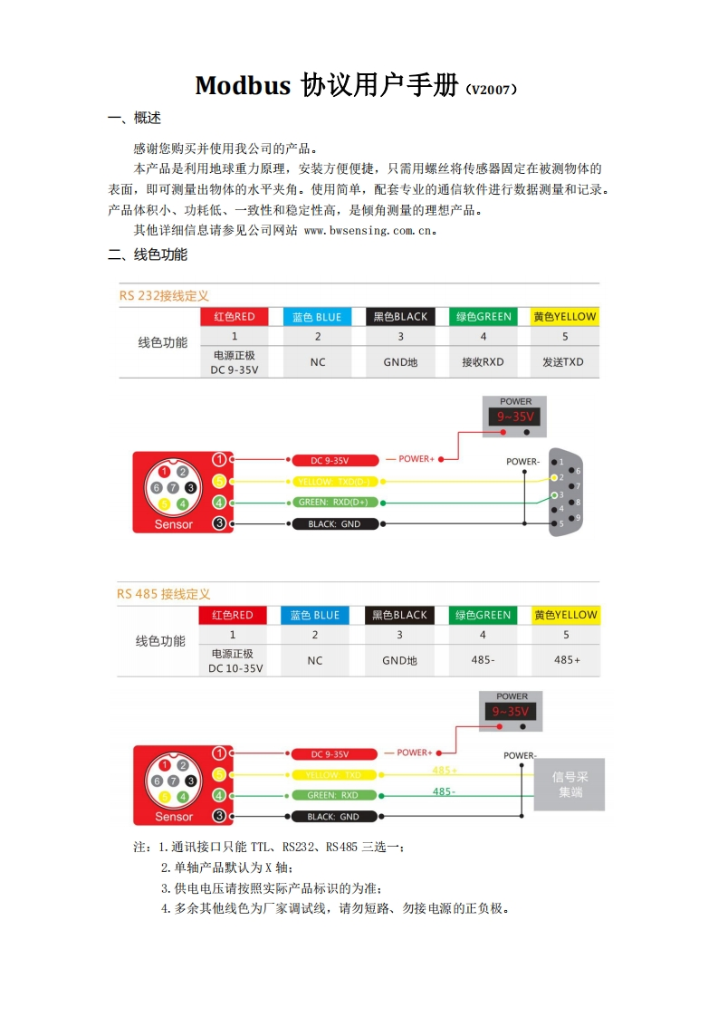 倾角传感器用户手册——Modbus协议0902
