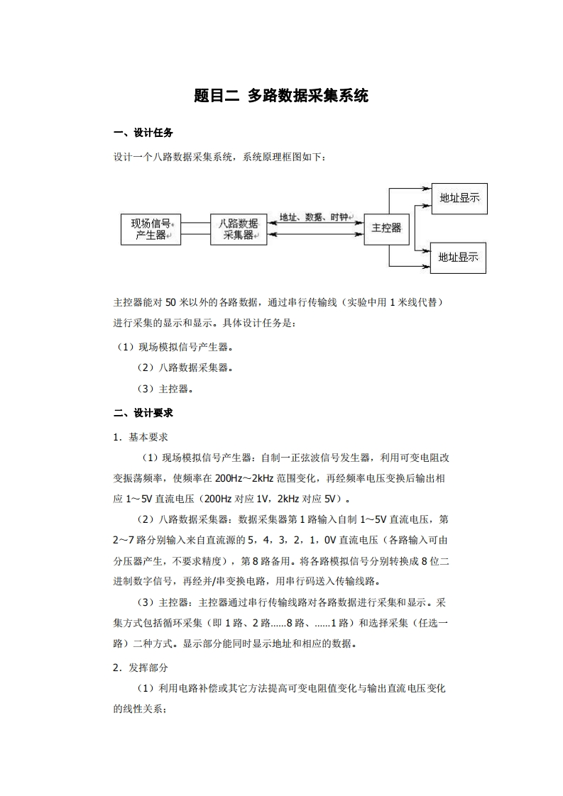 全国大学生电子设计比赛试题_多路数据采集系统
