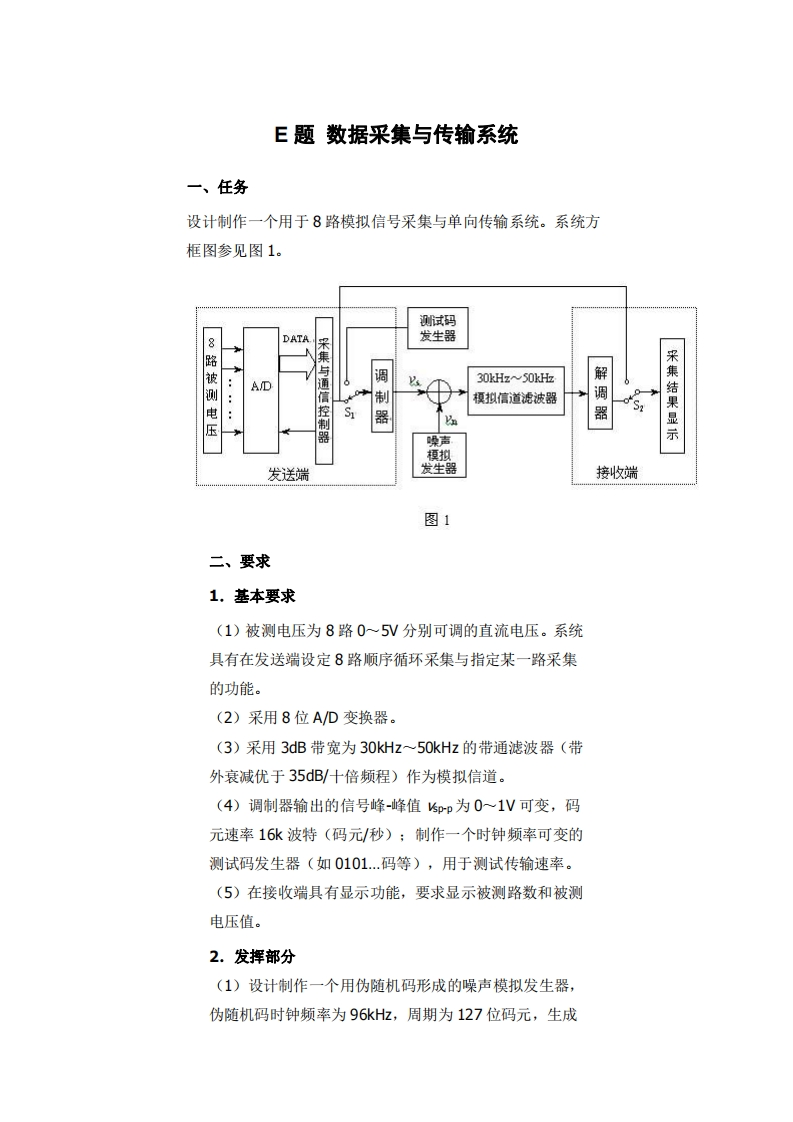 全国大学生电子设计比赛试题_数据采集与传输系统