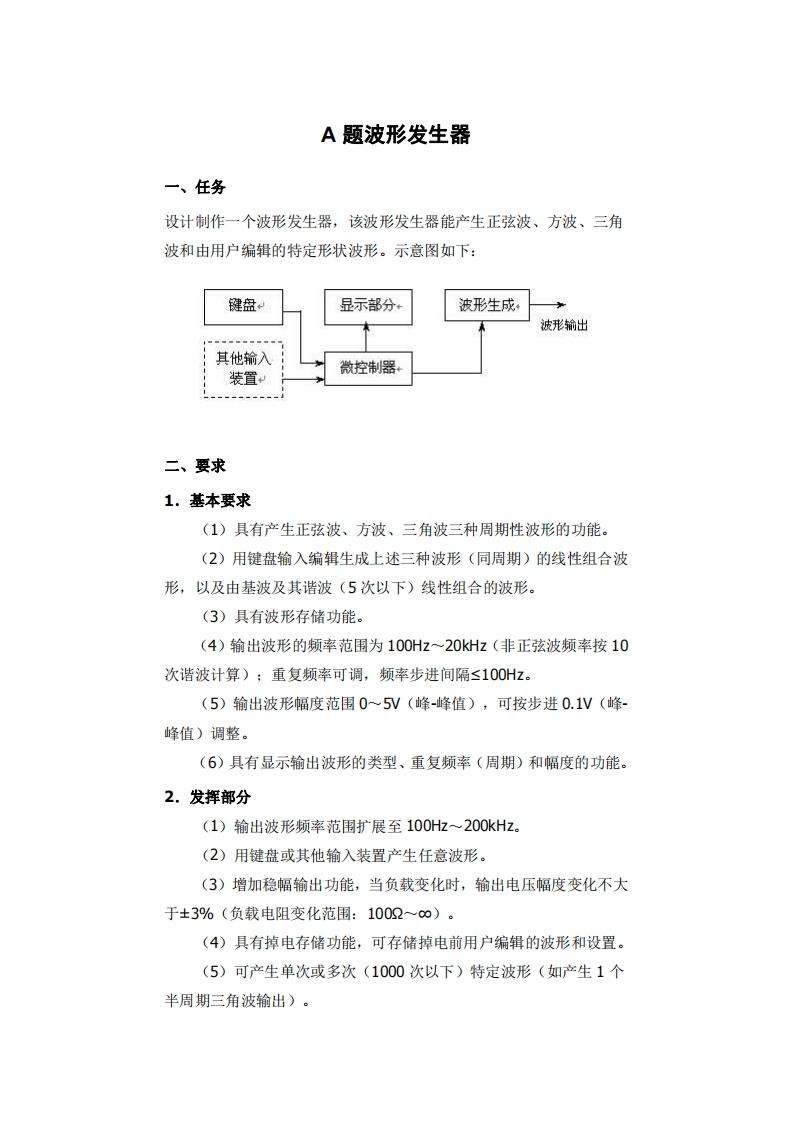 全国大学生电子设计比赛试题_波形发生器