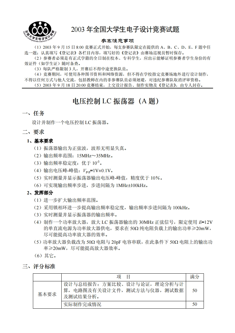 全国大学生电子设计比赛试题_电压控制LC振荡器新质力文库 - 聚焦新质生产力发展的数字化知识库_行业洞察 / 理论成果 / 实践指南免费下载新质力文库