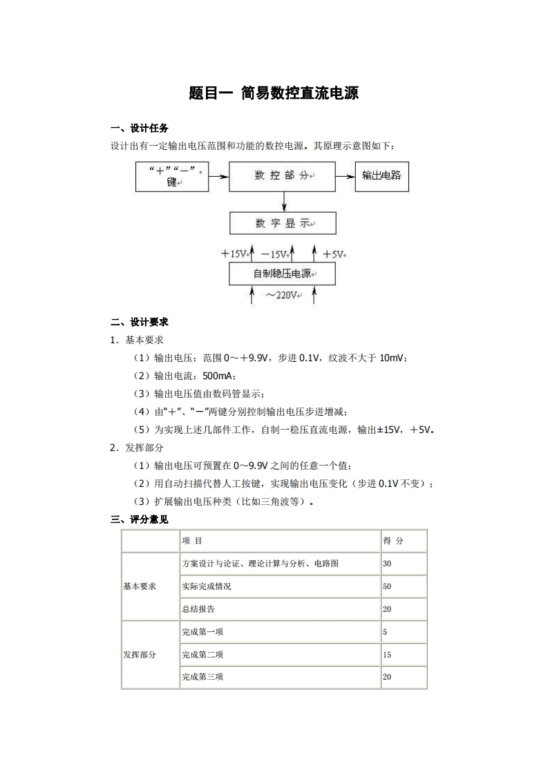 全国大学生电子设计比赛试题_简易数控直流电源
