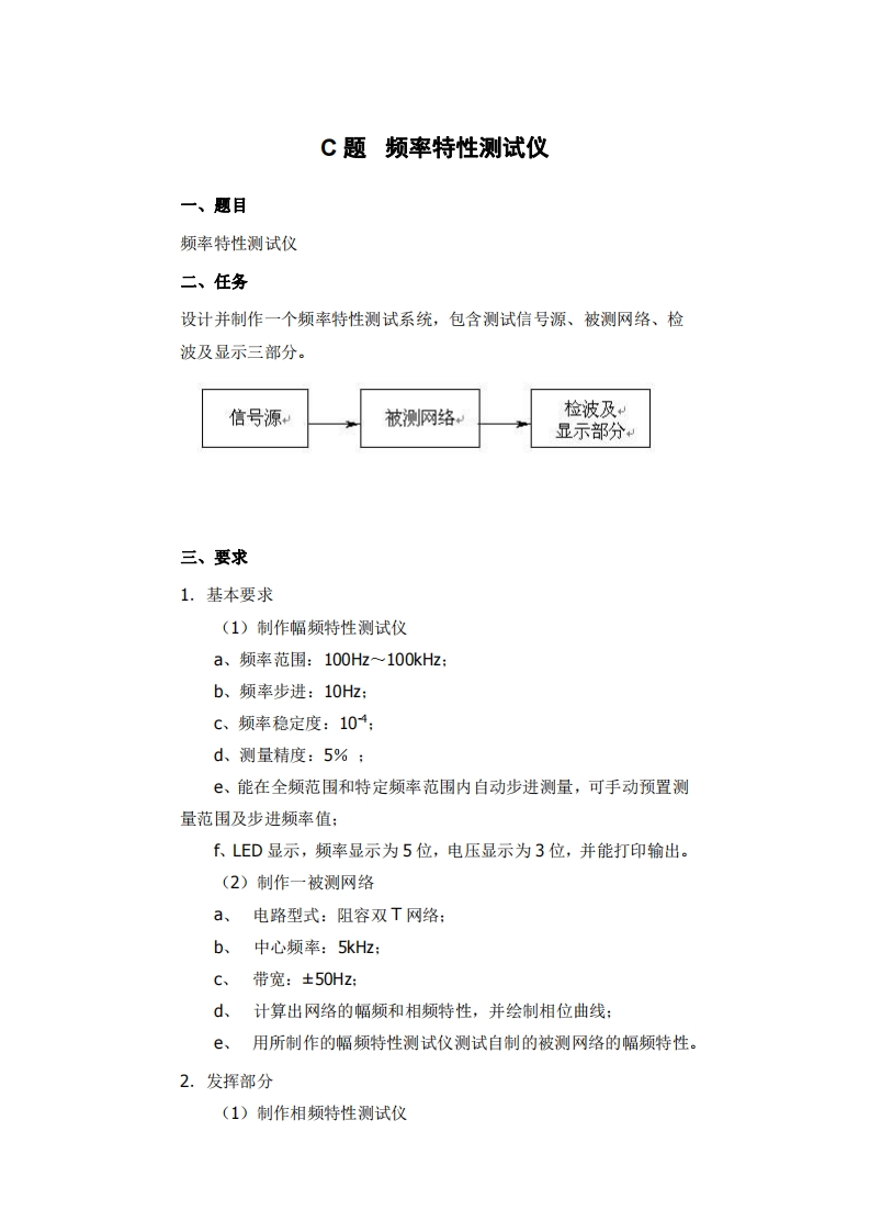 全国大学生电子设计比赛试题_频率特性测试仪