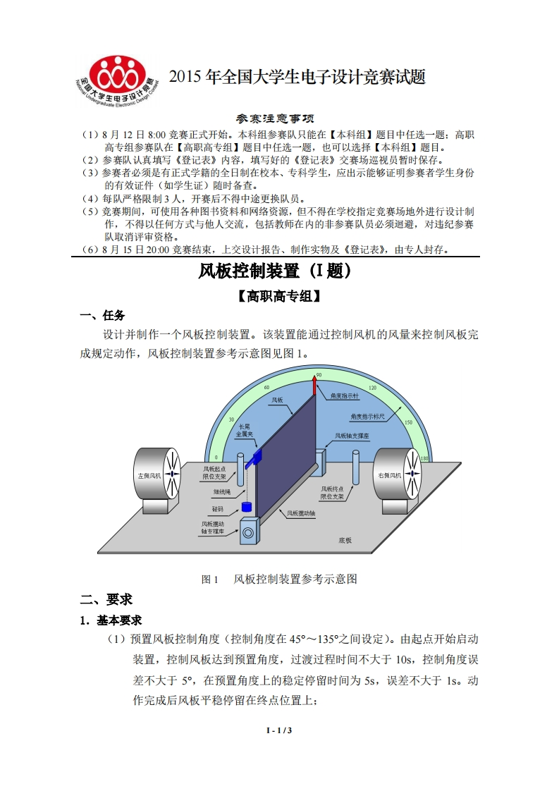 全国大学生电子设计比赛试题_风板控制装置