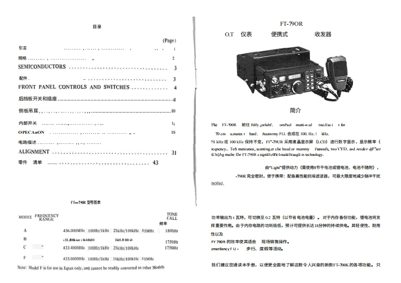 八重洲YAESU-FT-790操作说明书手册-中文