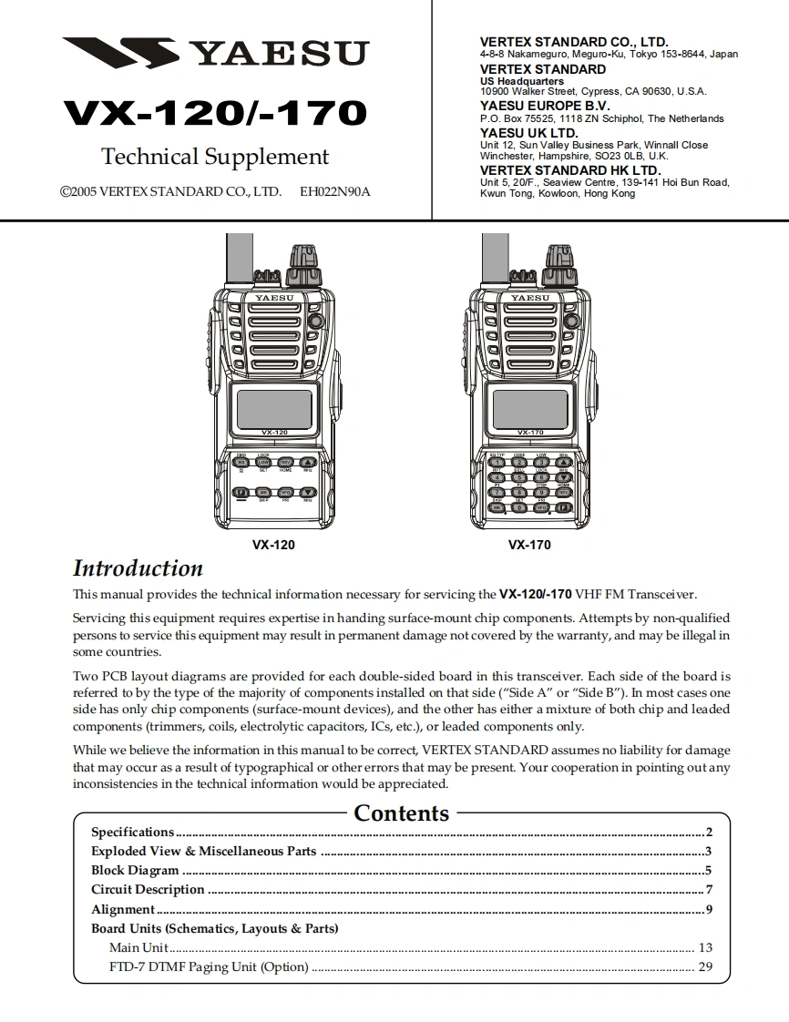 八重洲YAESU-VX-120-170-SERVICE-MANUAL维修手册含电器原理图