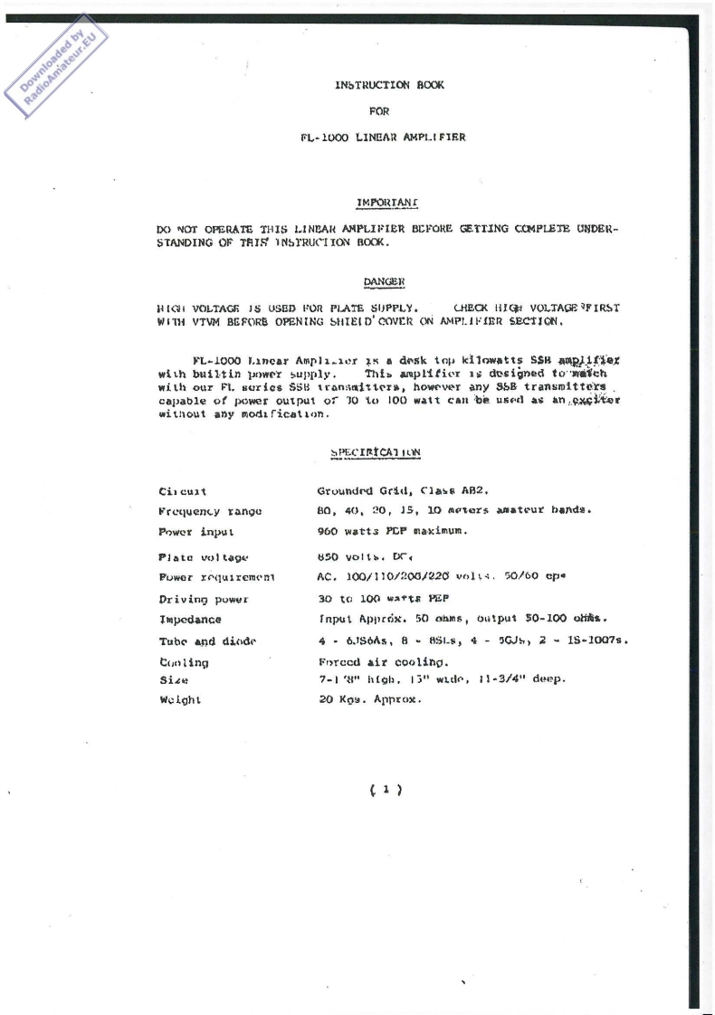 八重洲Yaesu_FL-1000_user操作说明书手册_IW4CXK