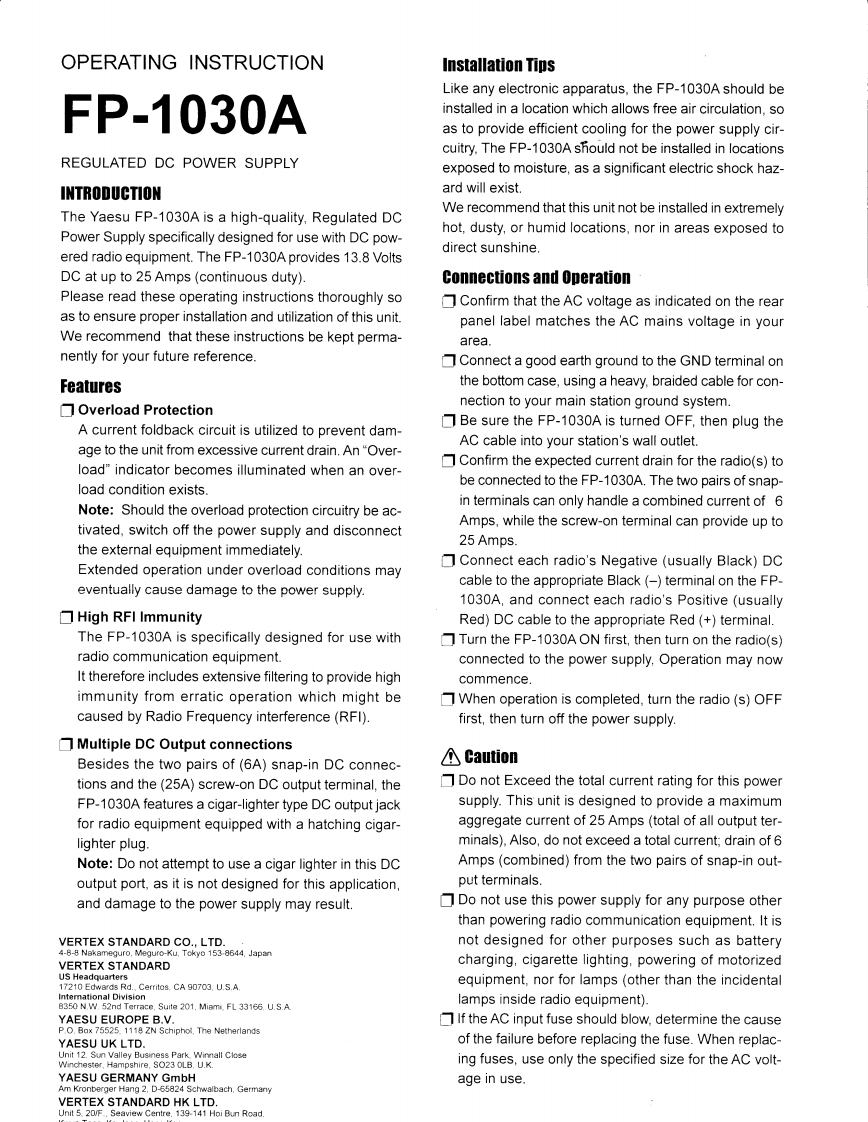 八重洲Yaesu_FP-1030A_user操作说明书手册