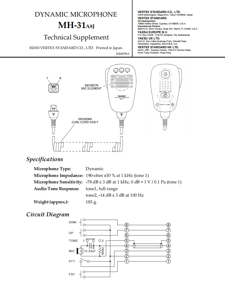 八重洲Yaesu_MH-31A8J_serv维修手册含电器原理图