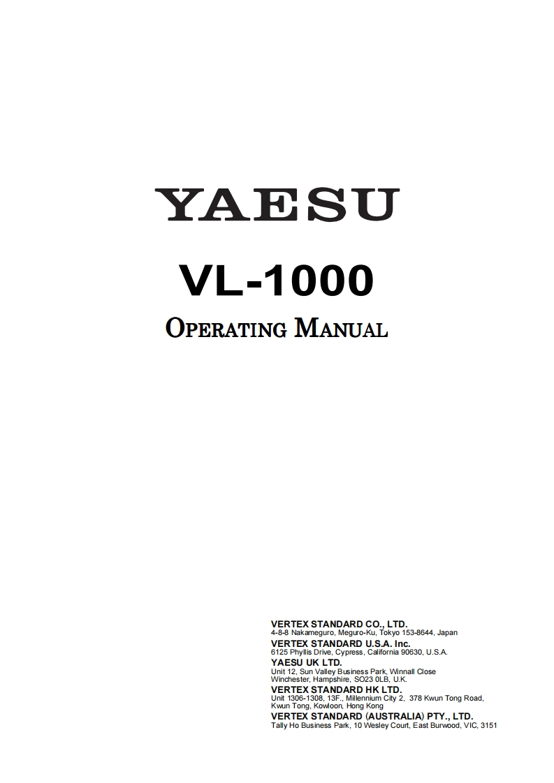 八重洲Yaesu_VL-1000_user操作说明书手册