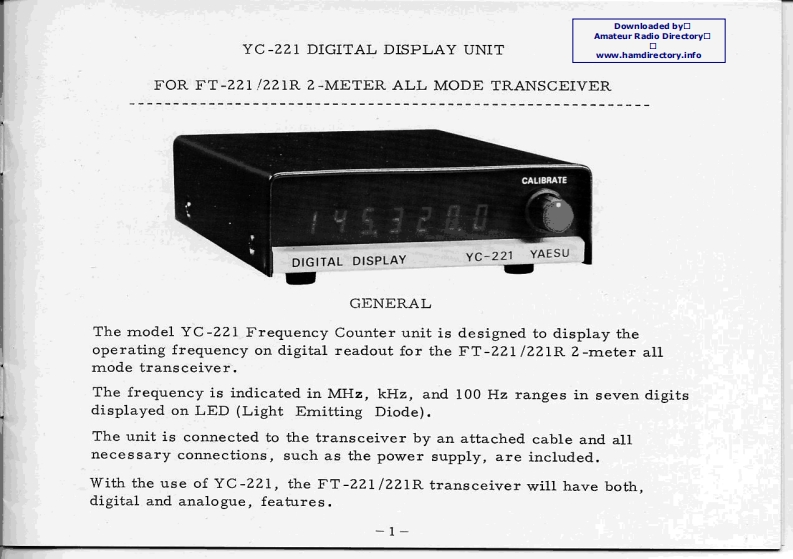 八重洲Yaesu_YC-221_user操作说明书手册
