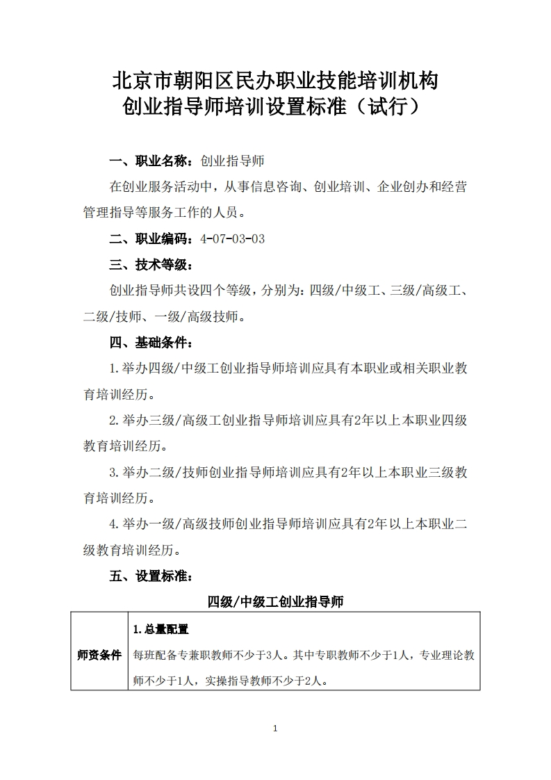 创业指导师培训设置要求