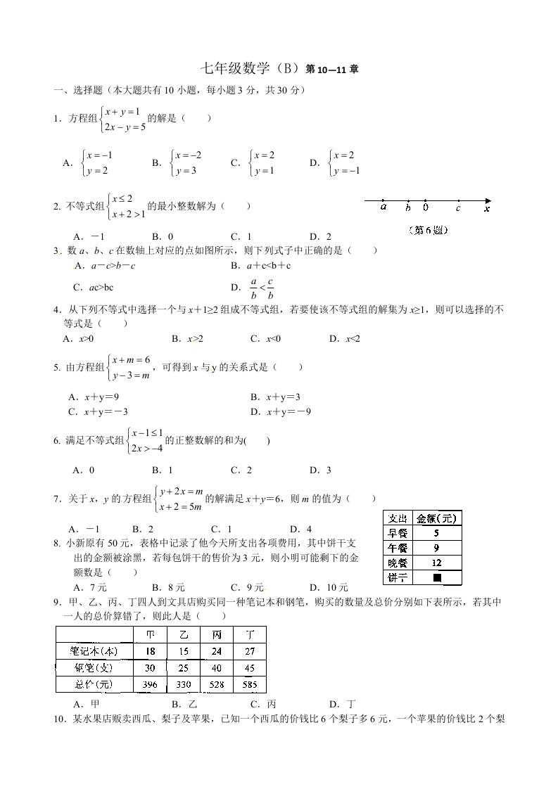 初一下学期数学练习：2015年6月24日