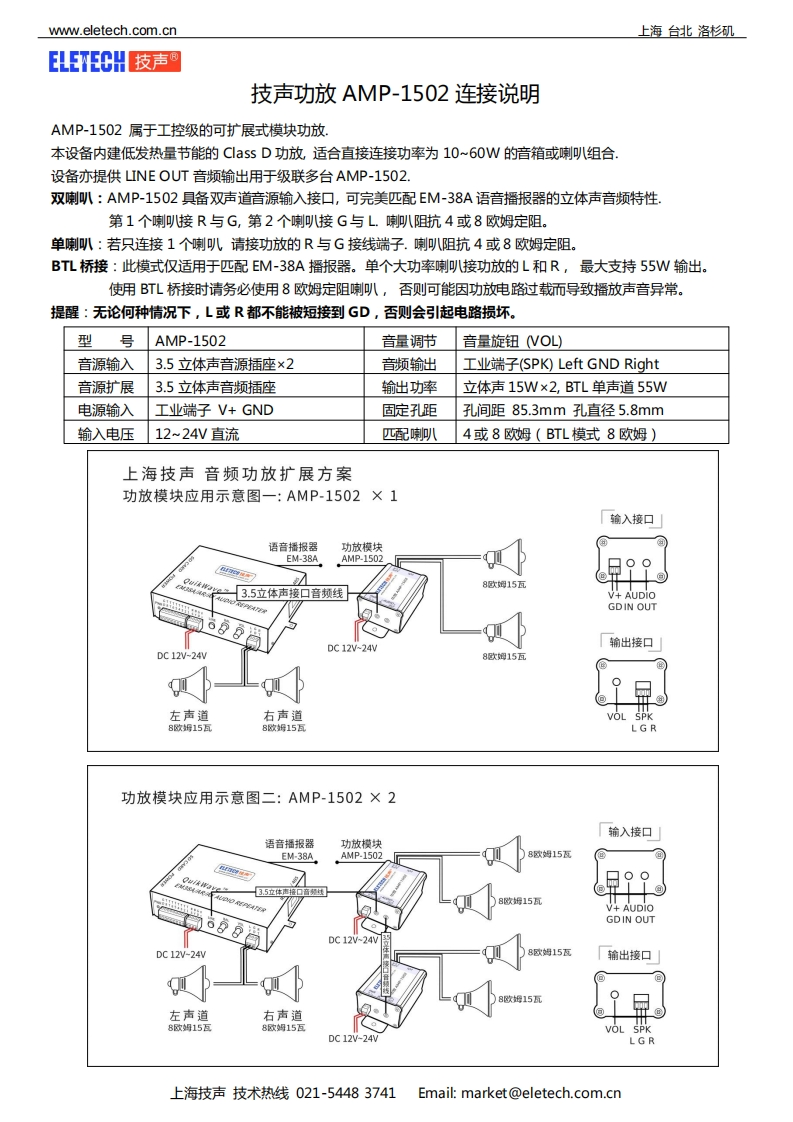 功放模块AMP-1502说明书